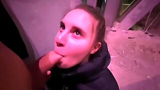 RISKY PUBLIC BLOWJOB UNDER A BRIDGE IN THE CITY FROM A RUSSIAN GIRL