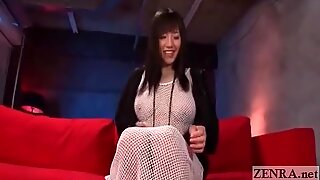 Big Japanese titties in a white fishnet dress