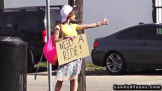 Teen hitchhiker fucks huge dick outdoor POV