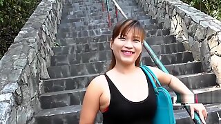 Asian cutie blowing fat stiff cock